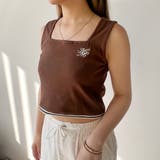 13ブラウン | クロップド リブタンクトップ／ワンポイント刺繍 | NICOLE