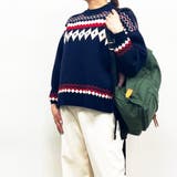 67ネイビー | ジャガード 総柄ニット | NICOLE