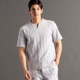 19ライトグレー | シャドーチェック キーネックTシャツ | NICOLE