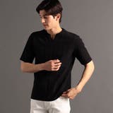 49ブラック | シャドーチェック キーネックTシャツ | NICOLE