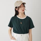 40グリーン | キツネ刺繍リンガーTシャツ | NICOLE
