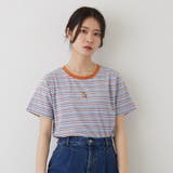 60ブルー | キツネ刺繍リンガーTシャツ | NICOLE