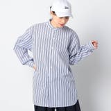 67ネイビー | 【ROYAL NAVY】バンドカラーストライプシャツ | NICOLE