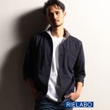 67ネイビー | 【RIELABO】カスレプリント7分袖イタリアンカラーシャツ | NICOLE
