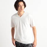 09ホワイト | ブリスターチェックジャガードＶネック半袖Ｔシャツ | NICOLE