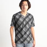 49ブラック | ブリスターチェックジャガードＶネック半袖Ｔシャツ | NICOLE