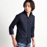 67ネイビー | ブリスターエンボスバスケット7分袖イタリアンカラーシャツ | NICOLE