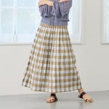 18ベージュ | リバーシブルギャザースカート／表：チェック柄・裏：ストライプ柄 | NICOLE