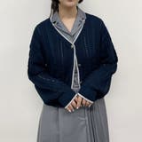 67ネイビー | ライン配色スカシアミカーディガン | NICOLE