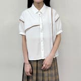 28オフホワイト | 配色パイピング アシンメトリーブラウス | NICOLE