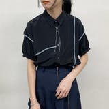 49ブラック | 配色パイピング アシンメトリーブラウス | NICOLE