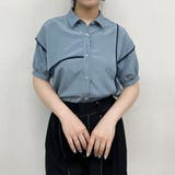 60ブルー | 配色パイピング アシンメトリーブラウス | NICOLE