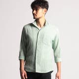 41ライトグリーン | カラープリーツ7分袖スタンドカラーシャツ | NICOLE