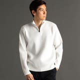 09ホワイト | ダイヤジャカード ハーフジップスタンドカラーニット | NICOLE