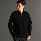 49ブラック | ダイヤジャカード ハーフジップスタンドカラーニット | NICOLE