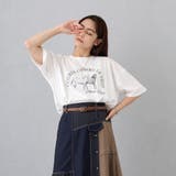 28オフホワイト | ホースプリント+刺繍TEE | NICOLE