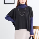 49ブラック | ネックレス付きバイカラースクエアハイネックニット | NICOLE