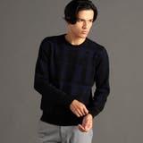 67ネイビー | グラフィックダブルジャカード クルーネックニット | NICOLE