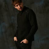 49ブラック | ケーブル編み衿ファスナータートルネックニット | NICOLE