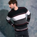 67ネイビー | 編地切替ボーダークルーネックプルオーバー | NICOLE