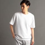 09ホワイト | ジオメトリックブリスタージャカード クルーネックTシャツ | NICOLE