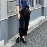 49ブラック | 配色ステッチイージーサルエルパンツ | NICOLE