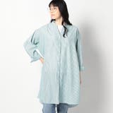 40グリーン | 【リネン混シリーズ】スキッパー長袖シャツ（ストライプ） | NICOLE