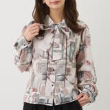 40グリーン | ボウタイ付きアシンメトリー柄シャツ | NICOLE