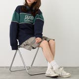 67ネイビー | ZIP付きバイカラー刺繍スウェット | NICOLE