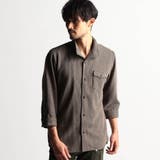 13ブラウン | ラッセルストライプスタンドカラー7分袖シャツ | NICOLE