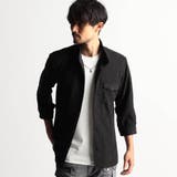 49ブラック | ラッセルストライプスタンドカラー7分袖シャツ | NICOLE