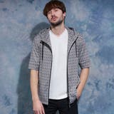 49ブラック | ジオメトリックプリント5分袖フードパーカー | NICOLE