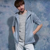 67ネイビー | ジオメトリックプリント5分袖フードパーカー | NICOLE