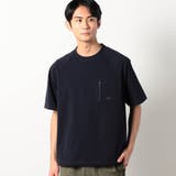 67ネイビー | 圧縮マイクロカノコ異素材切り替えTシャツ | NICOLE