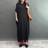 49ブラック | ランダムリブ素材ゆったりワンピース | NICOLE