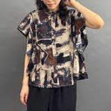 67ネイビー | フリル袖柄シャツ | NICOLE