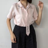 08ピンク | ネクタイ付き2way刺繍ブラウス | NICOLE