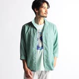 41ライトグリーン | カラープリーツ7分袖スタンドカラーシャツ | NICOLE