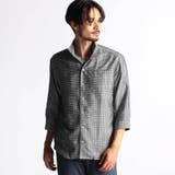 49ブラック | シアーチェック7分袖スタンドカラーシャツ | NICOLE