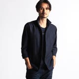 67ネイビー | シアーチェック7分袖スタンドカラーシャツ | NICOLE