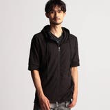 49ブラック | アラカルトリンクスジャカード5分袖フードパーカー | NICOLE