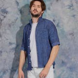 67ネイビー | カラークレープ5分袖シャツ | NICOLE