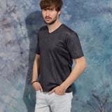 49ブラック | パイソン柄プリントVネック半袖Tシャツ | NICOLE