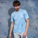 64サックス | 【WEB限定】総柄ロゴプリント半袖Ｔシャツ | NICOLE