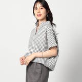 爽やか吸水速乾リネン 襟付きキーネックシャツ/チェック柄 | NICOLE | 詳細画像1 