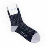 67ネイビー | ボーダー×ロゴデザイン クルーソックス | NICOLE