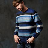 67ネイビー | カスリボーダークルーネックニット | NICOLE