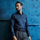 67ネイビー | ストレッチサテンジャカードシャツ | NICOLE