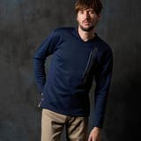 67ネイビー | ジェルプリントVネック長袖プルオーバー | NICOLE