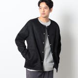 49ブラック | DISCUS(ディスカス）別注インレイ裏シャギーボンディングノーカラーブルゾン | NICOLE